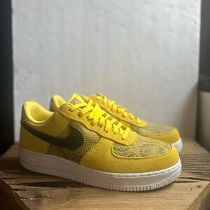 Nike Men’s Air Force Ones Low-Top Sneakers Yellow Snake Skin Print